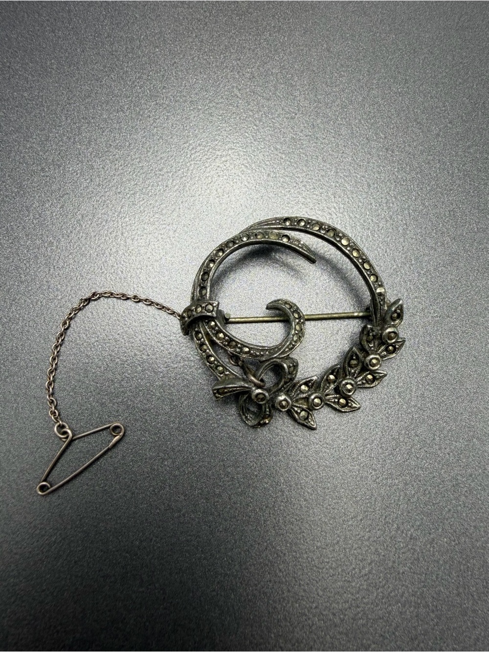Antique Victorian Marcasites Brooch w/ safety clasp #343ub